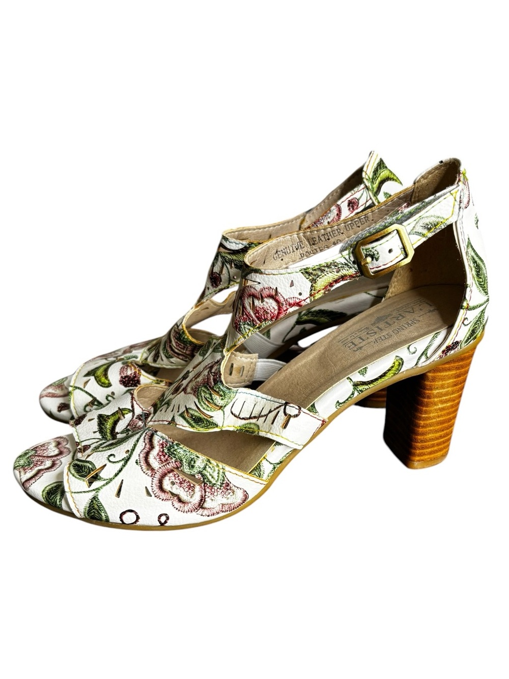 L'Artiste by Spring Step Floral Leather Heeled Sandals Rosie Artsy Size 40/9